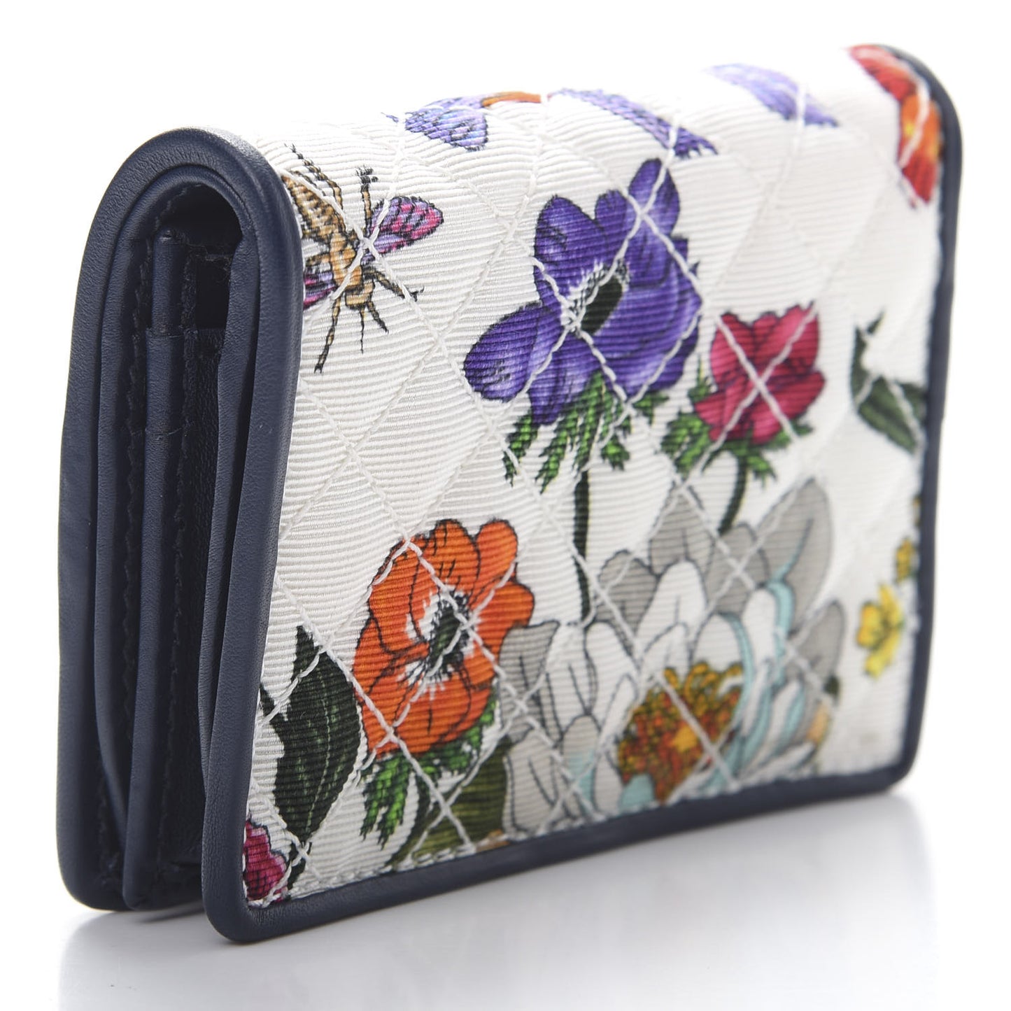 Canvas Flora Floral Trapuntata Zumi Card Case Wallet Great White Multicolor Blue Agata