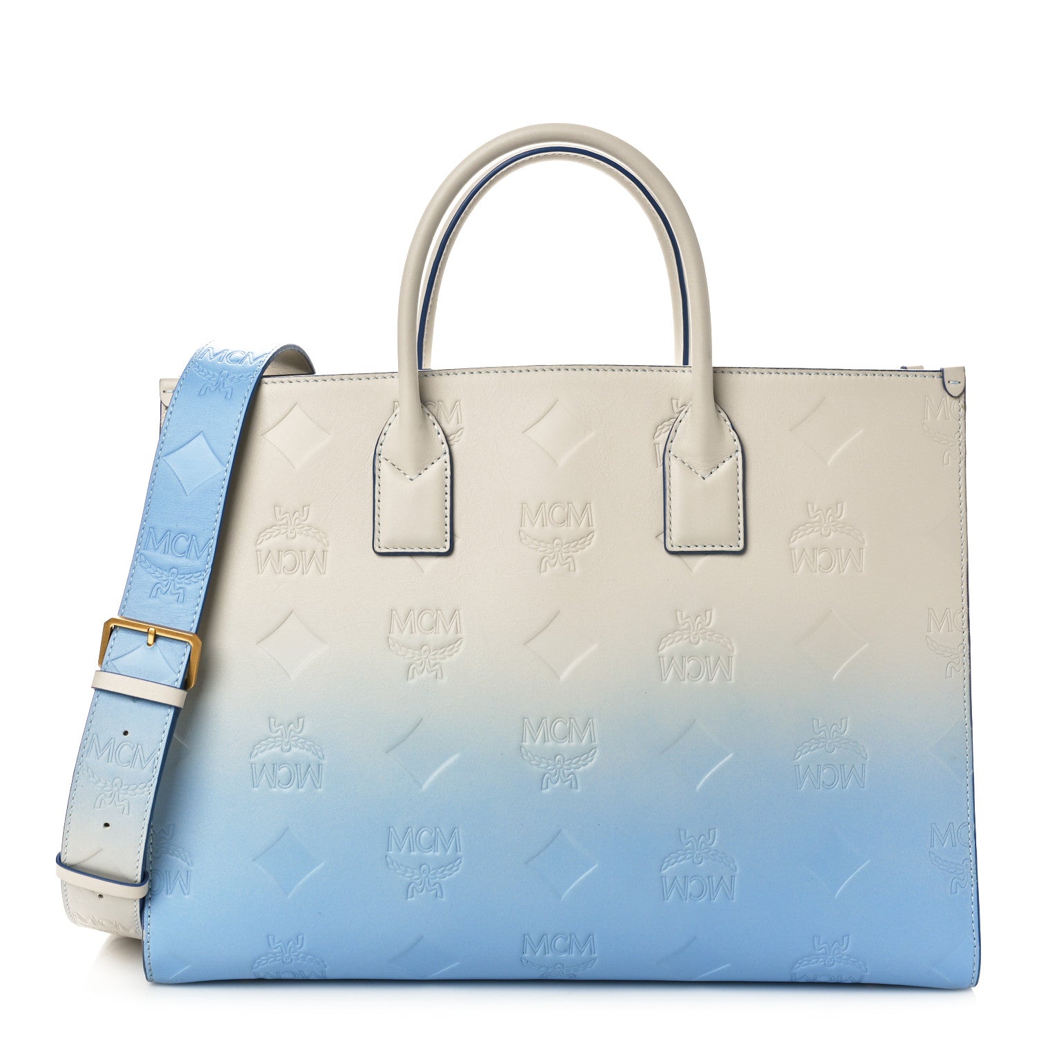 MCM Calfskin Gradation Monogram Large Munchen Tote Blue 1 of 9