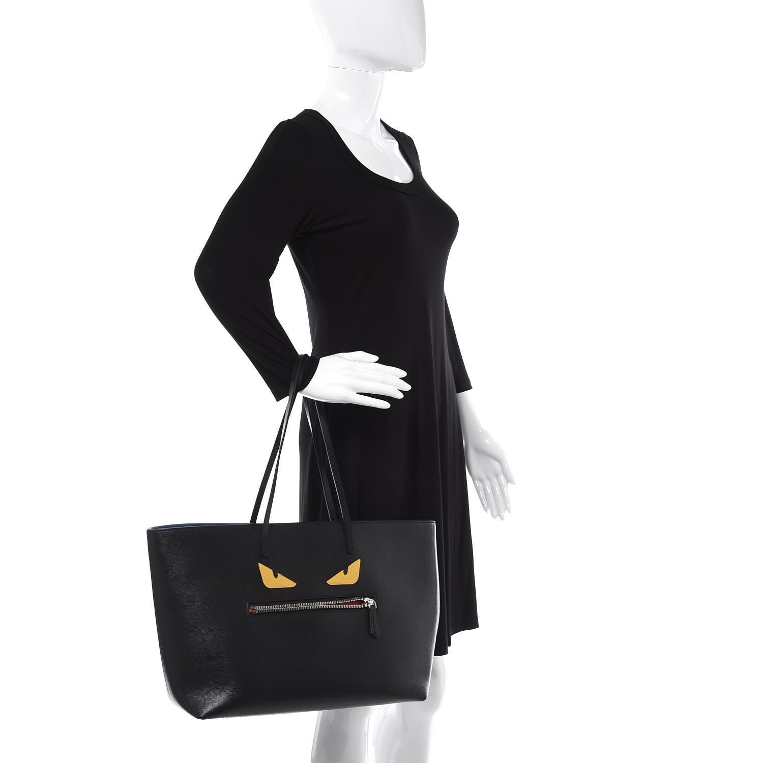 Fendi Vitello Elite Cuoio Monster Buggies Medium Roll Tote Black Multicolor Blue Cobalto 2 of 11