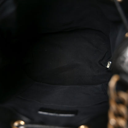 Chanel Sheepskin Chevron Quilted Drawstring Bag Black 5 of 10