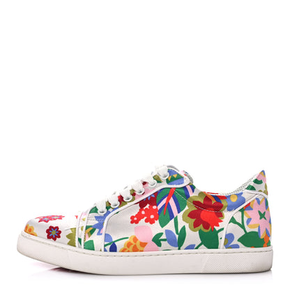 Christian Louboutin Calfskin Patent Satin Crepe Sneakers 38.5 White Multicolor 1 of 8