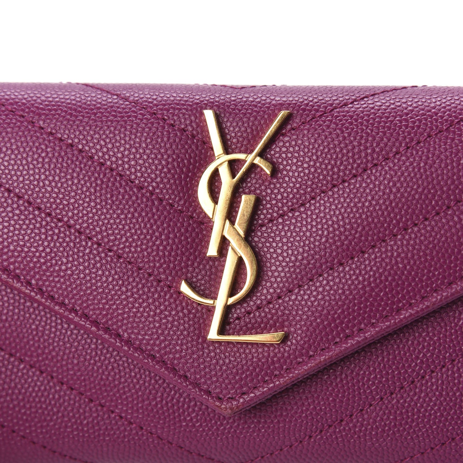 Saint Laurent Grain De Poudre Matelasse Chevron Small Monogram Envelope Wallet Dark Grape 9 of 10