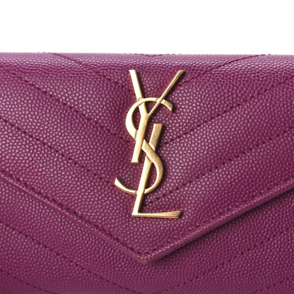Saint Laurent Grain De Poudre Matelasse Chevron Small Monogram Envelope Wallet Dark Grape 9 of 10