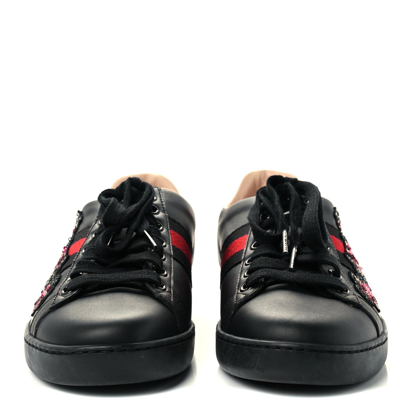 Calfskin Sequins Web Floral Womens Ace Sneakers 35 Black