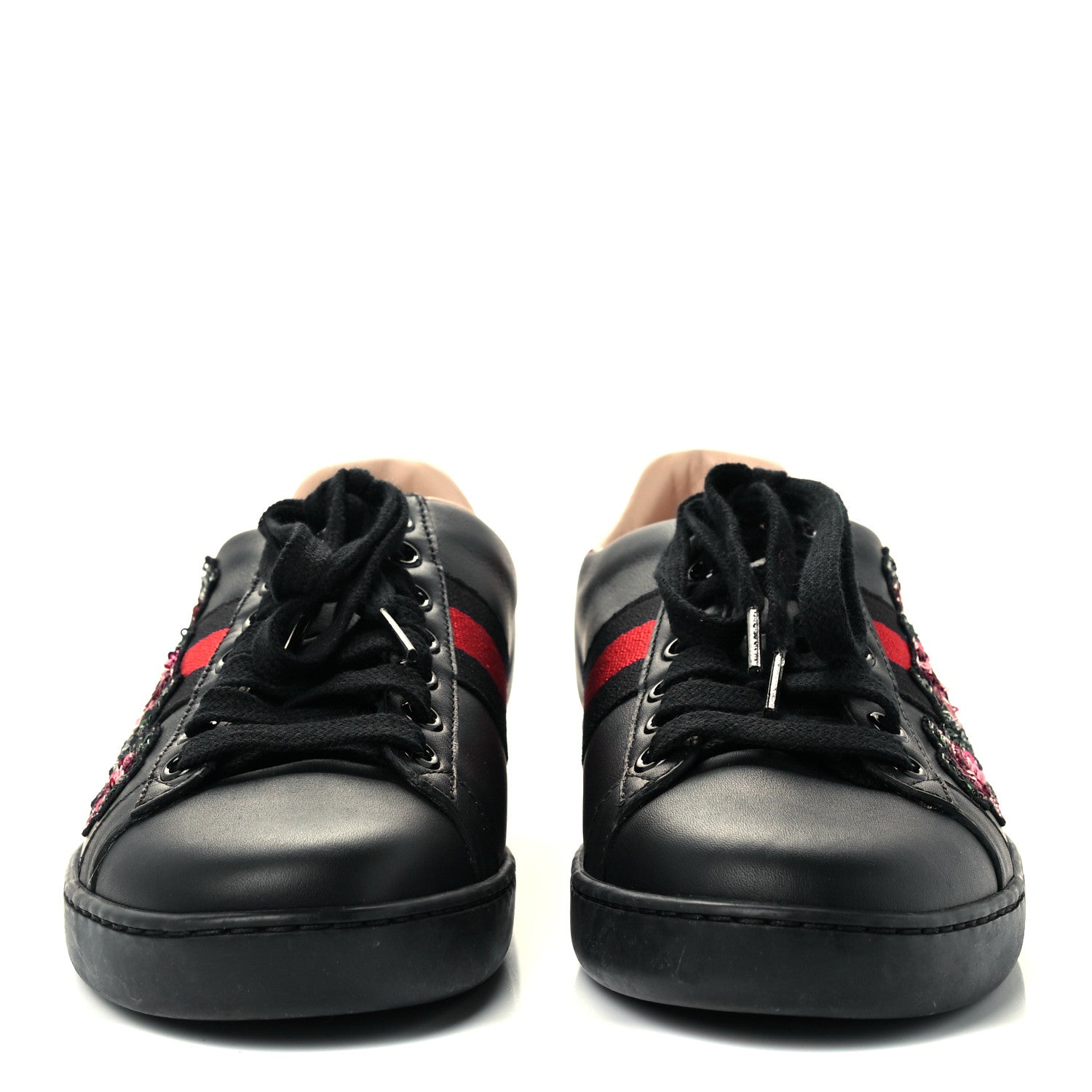 Gucci Calfskin Sequins Web Floral Womens Ace Sneakers 35 Black 3 of 12