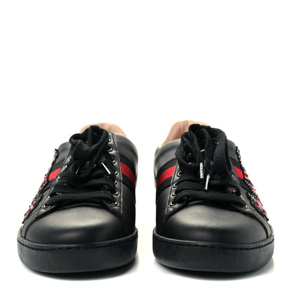Gucci Calfskin Sequins Web Floral Womens Ace Sneakers 35 Black 3 of 12
