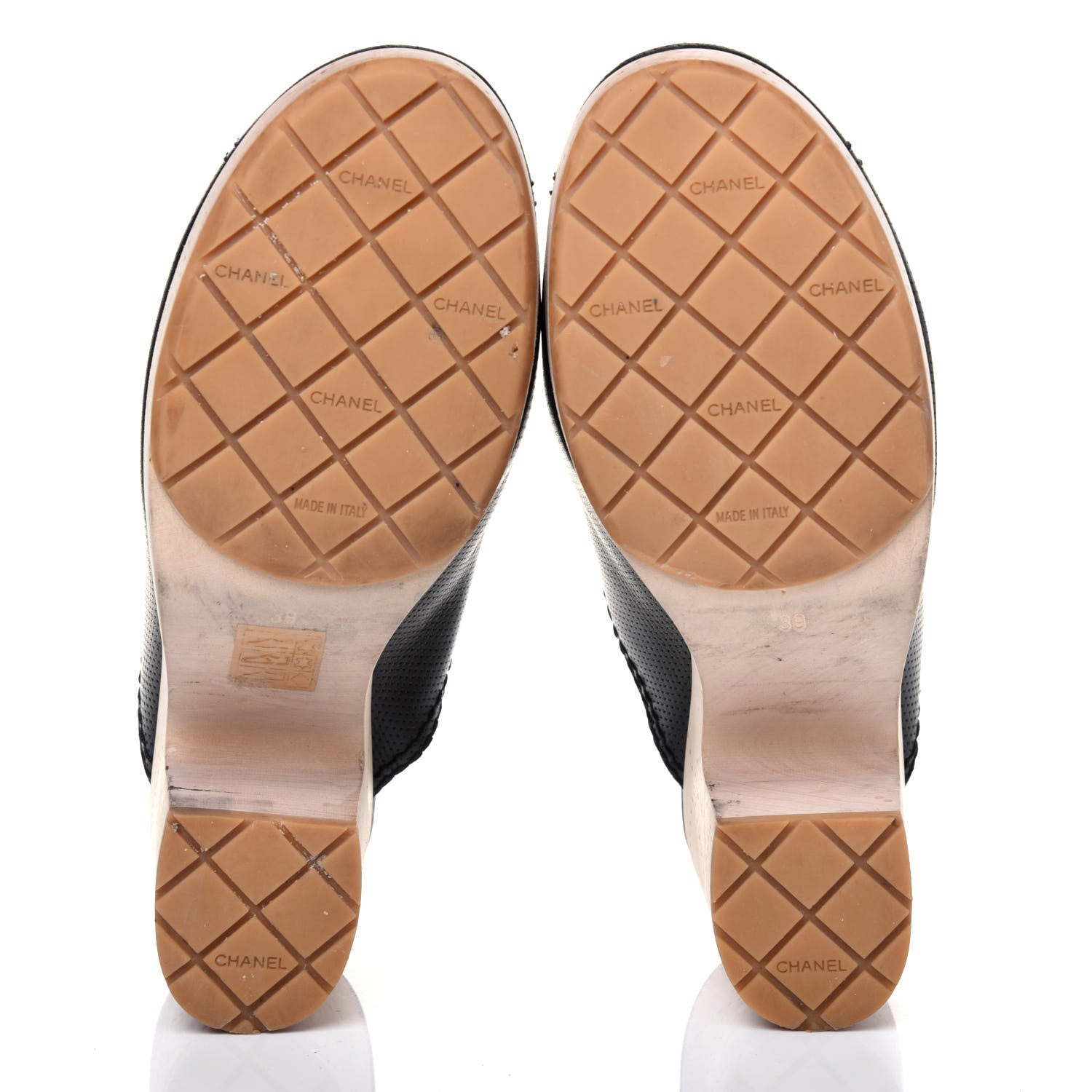 Chanel Lambskin Perforated Cap Toe Wood CC Clogs 39 Black 5 of 14