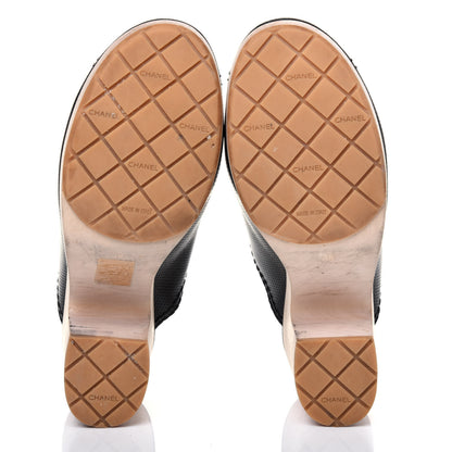 Chanel Lambskin Perforated Cap Toe Wood CC Clogs 39 Black 5 of 14