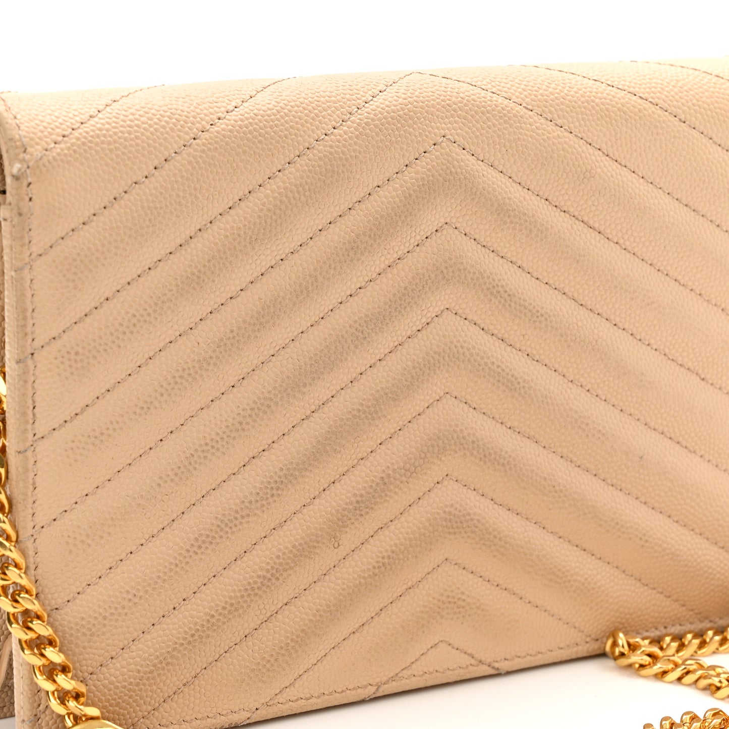 Grain De Poudre Matelasse Chevron Monogram Envelope Chain Wallet Nude Powder