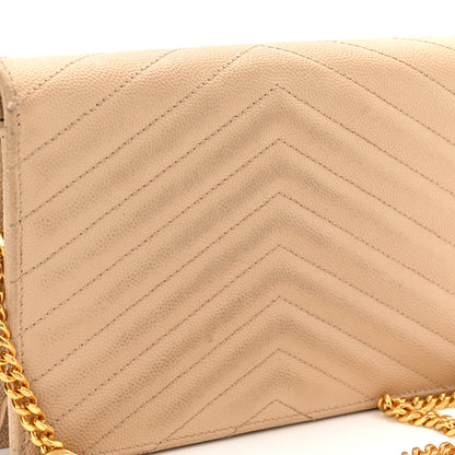 Saint Laurent Grain De Poudre Matelasse Chevron Monogram Envelope Chain Wallet Nude Powder 15 of 15