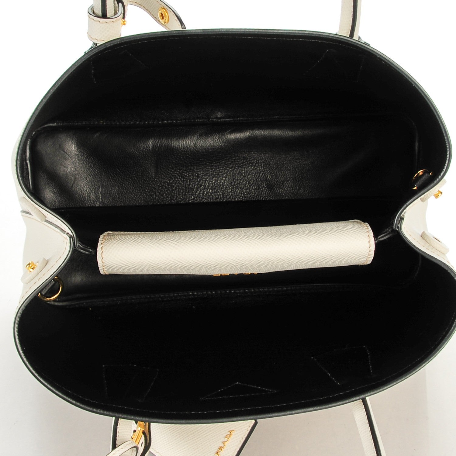 Prada Saffiano Cuir Small Double Bag Talco Nero Black 5 of 7