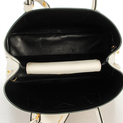 Prada Saffiano Cuir Small Double Bag Talco Nero Black 5 of 7