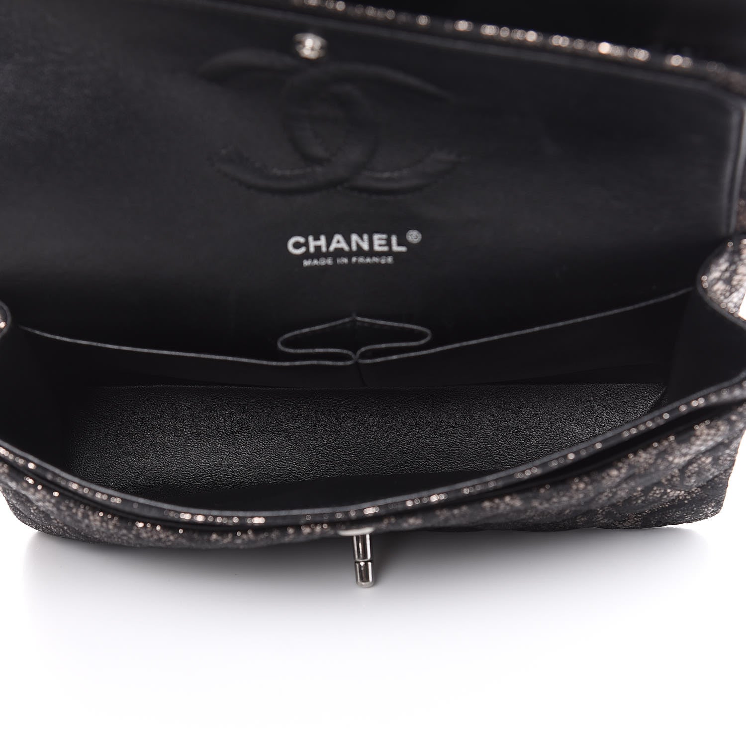 Chanel Lace Metallic Goatskin Medium Double Flap Black Silver 5 of 13