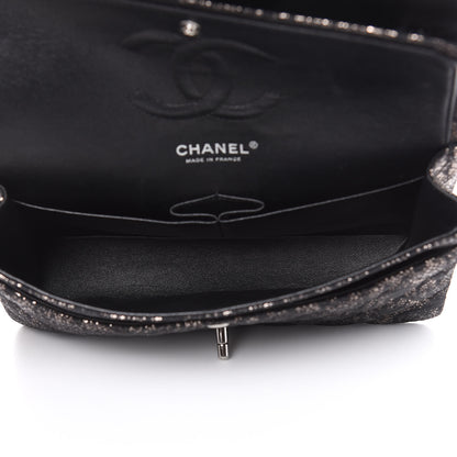 Chanel Lace Metallic Goatskin Medium Double Flap Black Silver 5 of 13