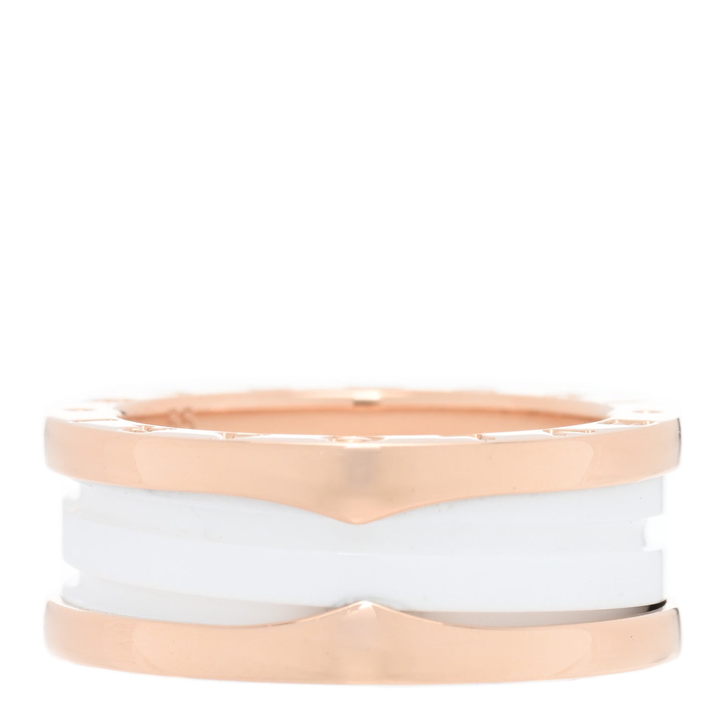18K Rose Gold White Ceramic B.Zero1 Two-Band Ring 55 7.25