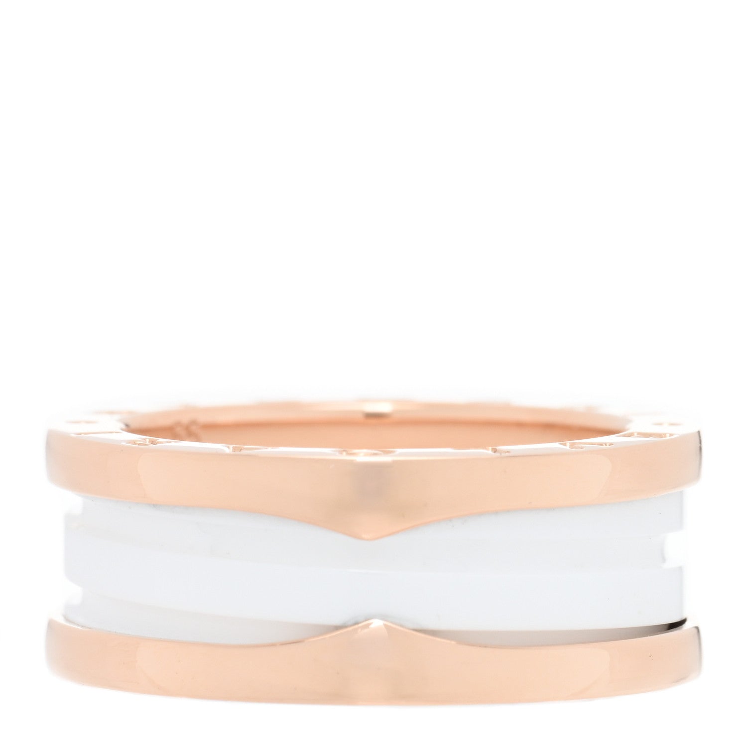 Bulgari 18K Rose Gold White Ceramic B.Zero1 Two-Band Ring 55 7.25 1 of 4
