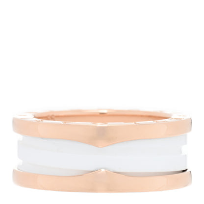 Bulgari 18K Rose Gold White Ceramic B.Zero1 Two-Band Ring 55 7.25 1 of 4