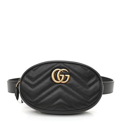 Gucci Calfskin Matelasse GG Marmont Belt Bag 75 30 Black 1 of 11
