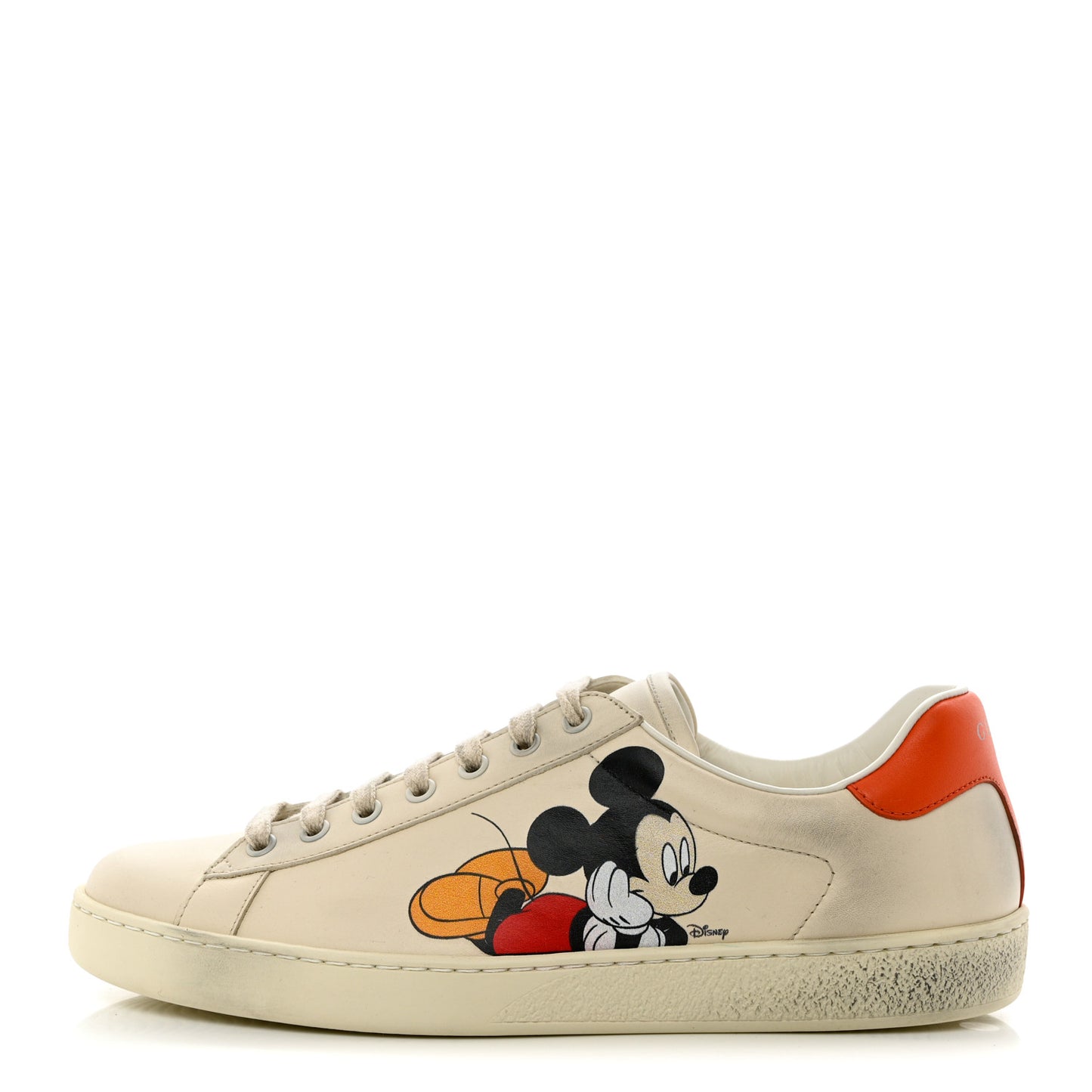 X DISNEY Miro Soft Calfskin Mickey Mouse Print Mens Ace Sneakers 8.5 Ivory Deep Orange