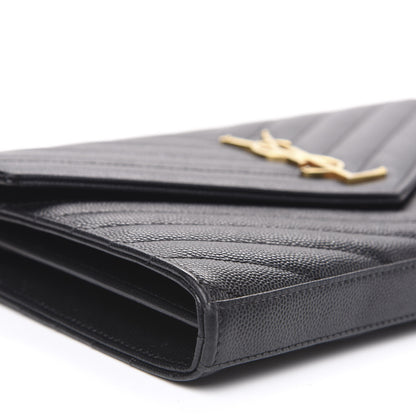 Saint Laurent Grain De Poudre Matelasse Chevron Monogram Chain Wallet Black 7 of 9