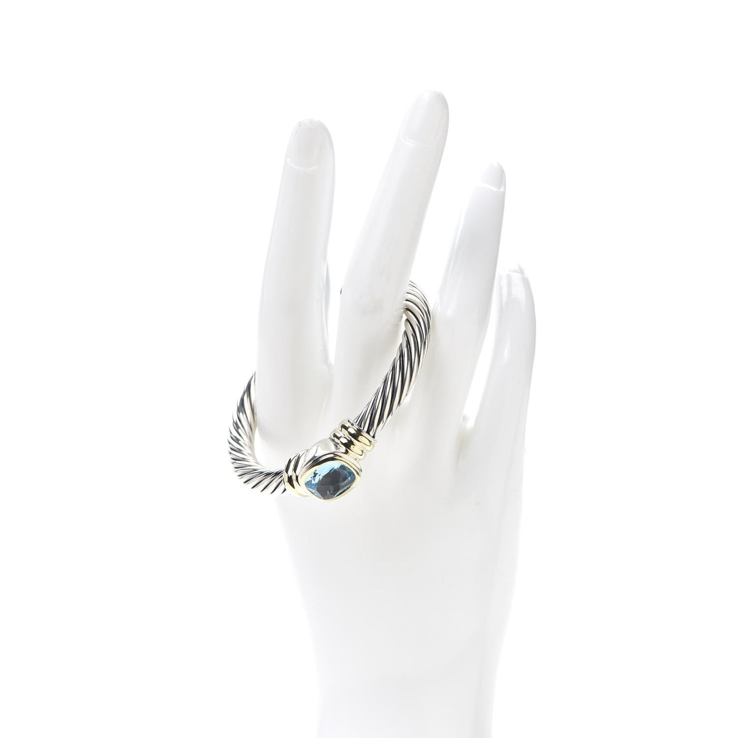 Sterling Silver 18K Yellow Gold Blue Topaz 7mm Noblesse Cable Bracelet