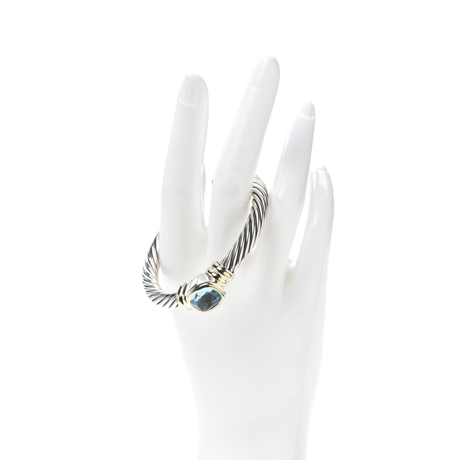David Yurman Sterling Silver 18K Yellow Gold Blue Topaz 7mm Noblesse Cable Bracelet 2 of 5