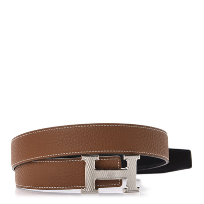 Hermes Box Togo 32mm Guilloche H Belt 80 Black Gold 1 of 8
