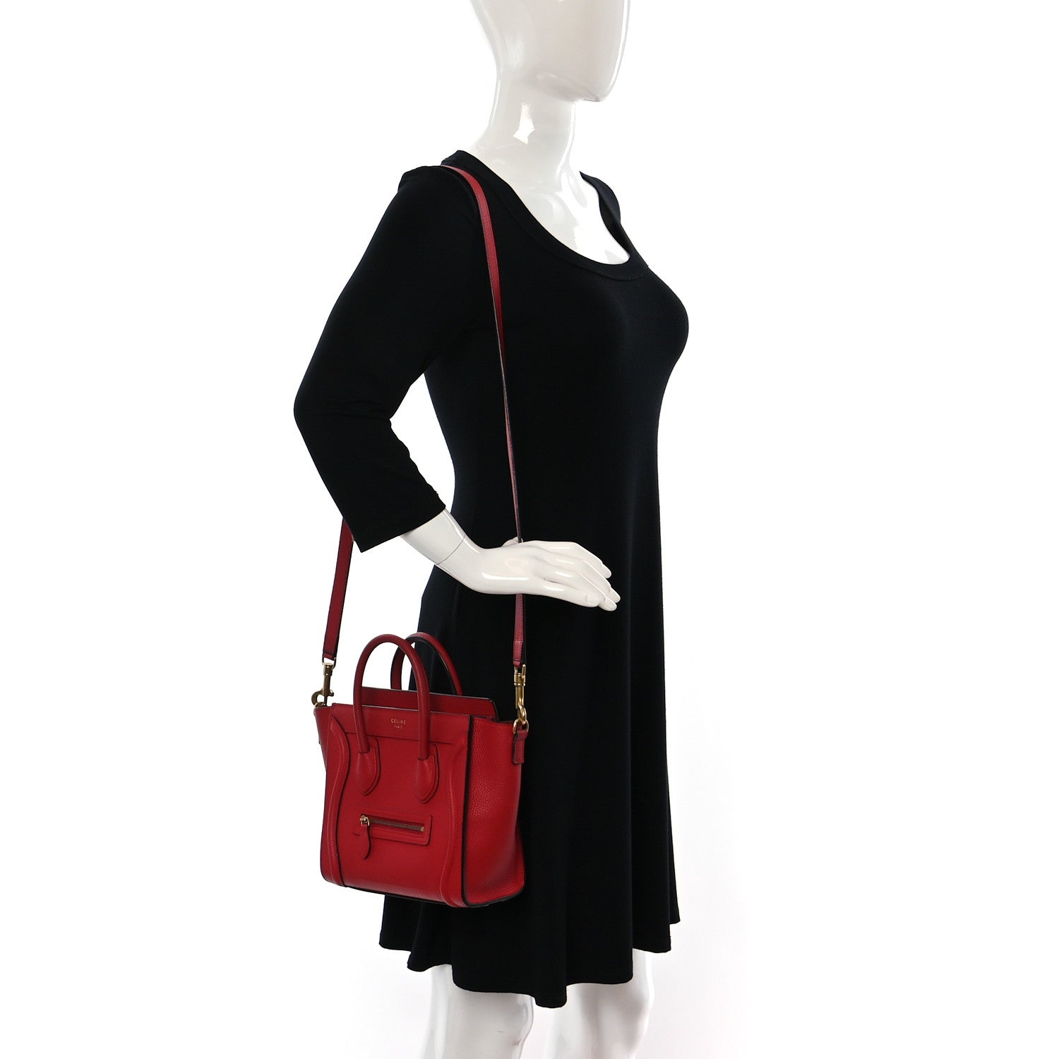Celine Drummed Calfskin Nano Luggage Red 2 of 13