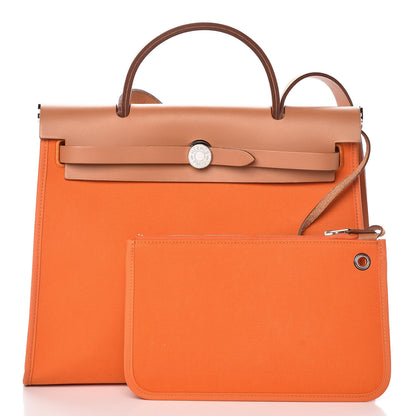 Hermes Natural Barenia Toile Herbag Zip 31 PM Orange 3 of 10