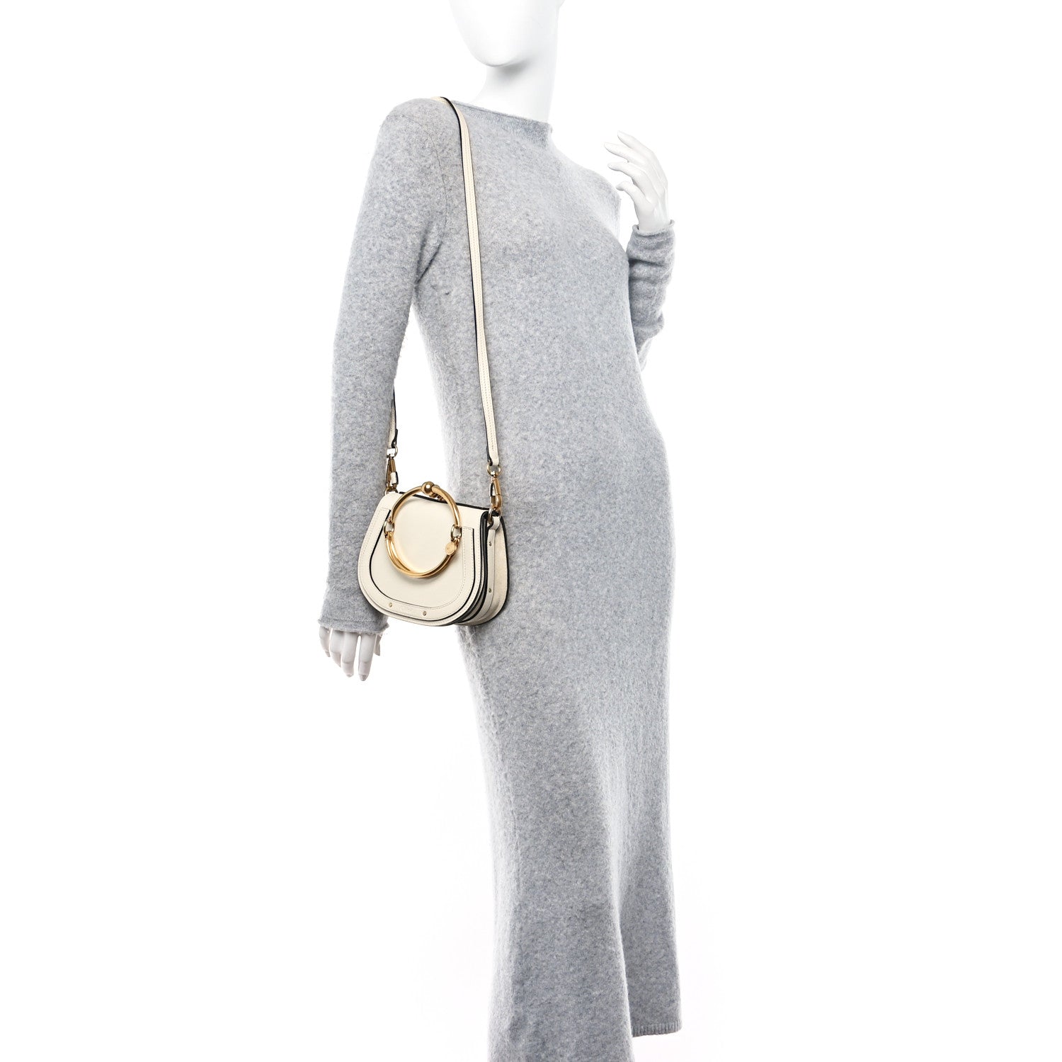 Chloe Calfskin Suede Small Nile Bracelet Bag Off White 2 of 18