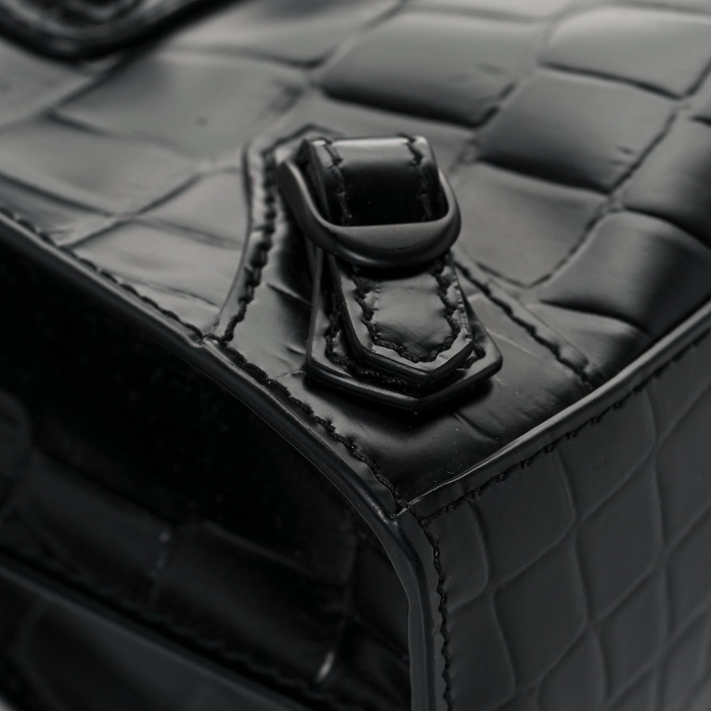 Semi Shiny Calfskin Crocodile Embossed Neo Classic Black Hardware Mini City Black