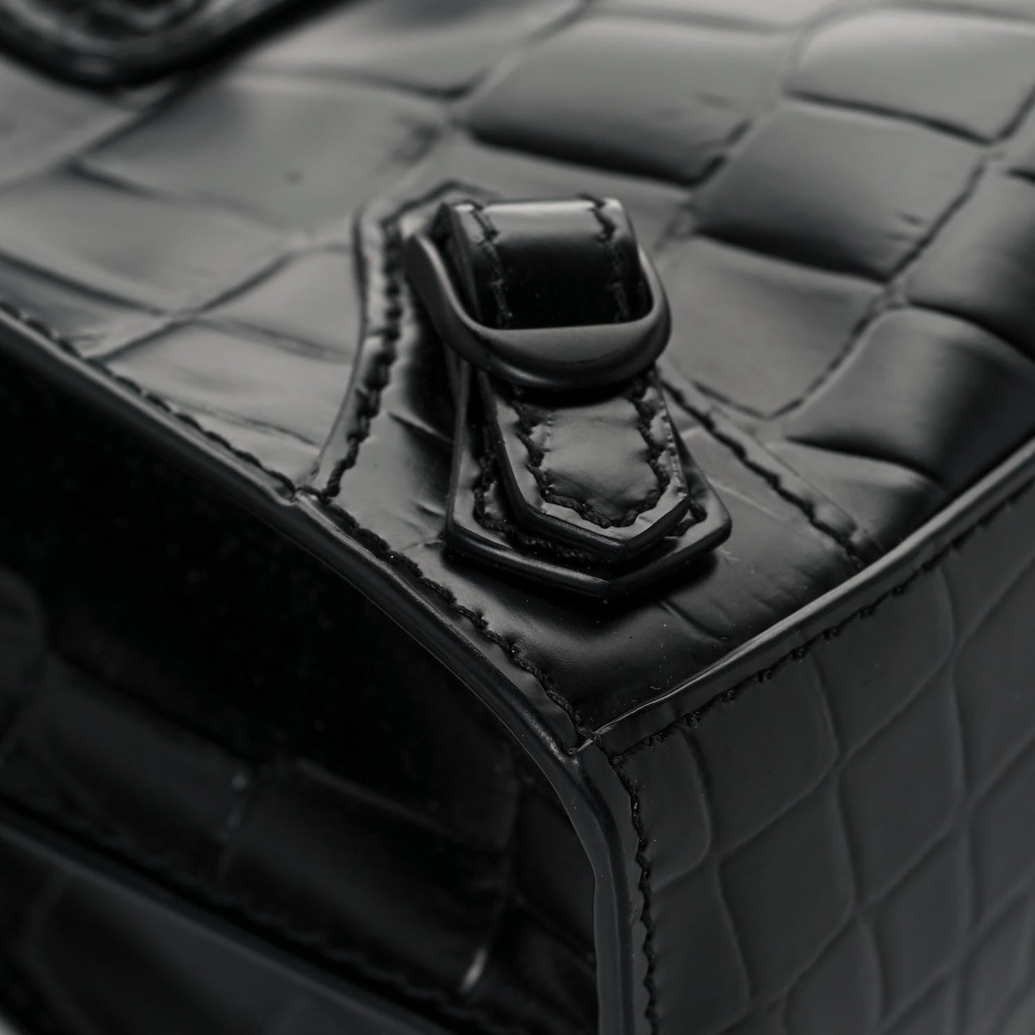 Balenciaga Semi Shiny Calfskin Crocodile Embossed Neo Classic Black Hardware Mini City Black 9 of 13