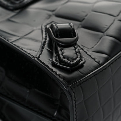 Balenciaga Semi Shiny Calfskin Crocodile Embossed Neo Classic Black Hardware Mini City Black 9 of 13