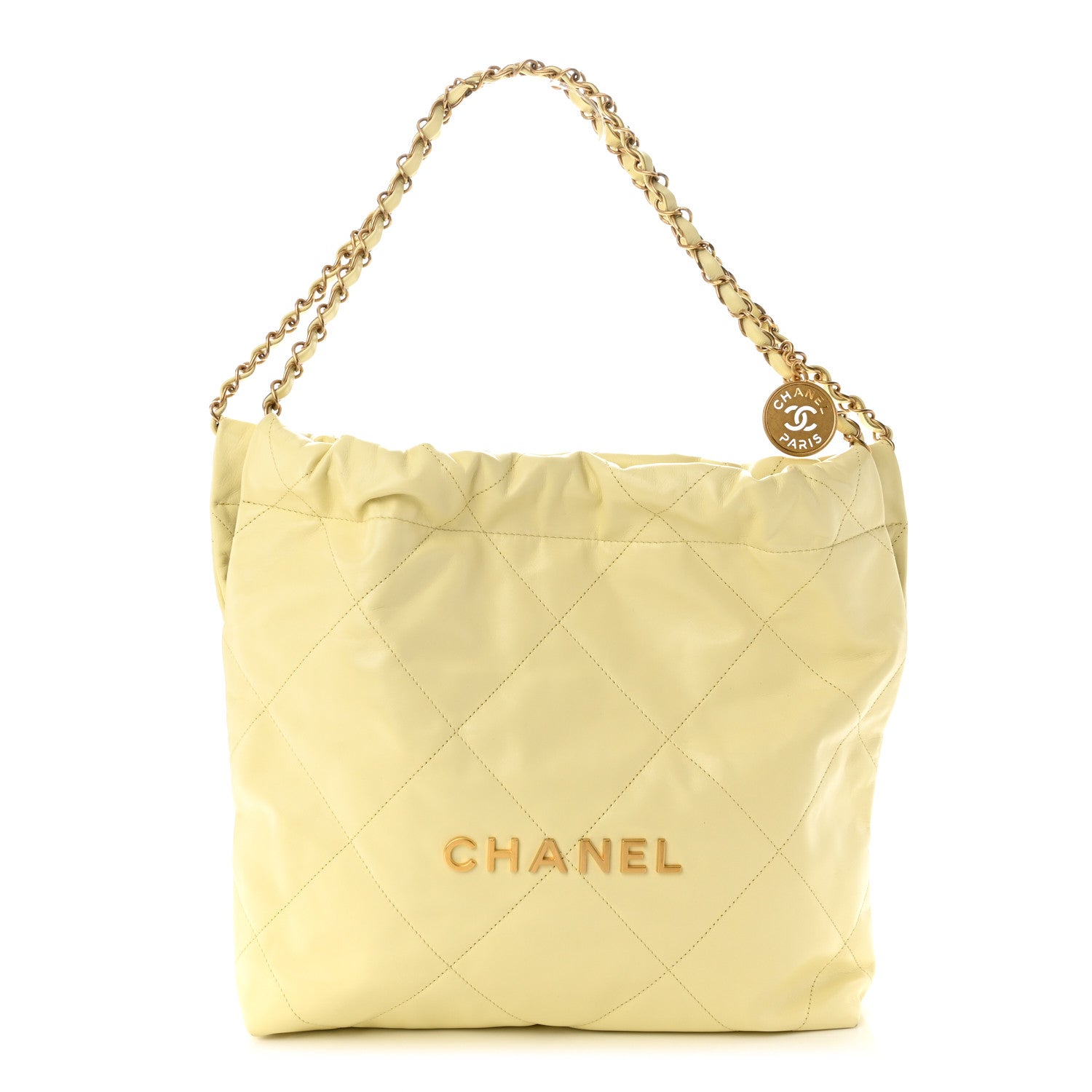 Chanel Shiny Calfskin Quilted Small Chanel 22 Light Yellow 3 of 11