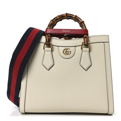 Gucci Textured Dollar Calfskin Web Small Diana Tote Bag Mystic White 1 of 9