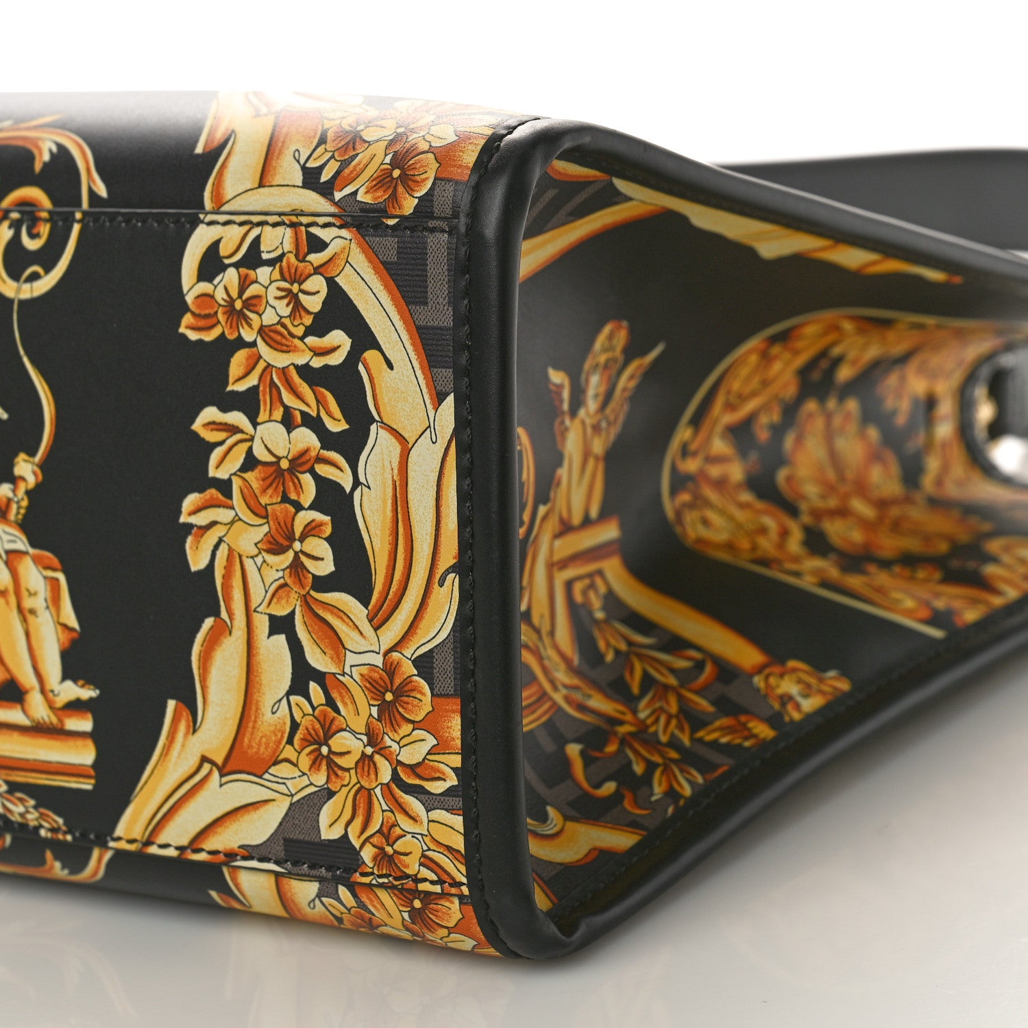 Fendi X VERSACE Calfskin Plexiglass Fendace FF Baroque Print Medium Fendi Sunshine Shopper Tote Black Gold 8 of 8