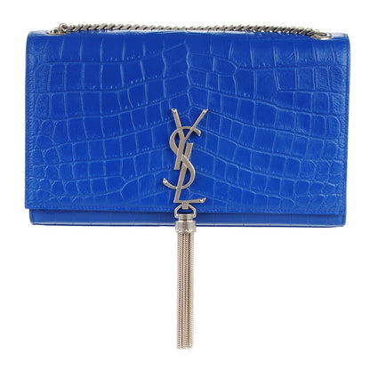 Saint Laurent Calfskin Crocodile Embossed Medium Classic Monogram Kate Tassel Satchel Bleu Majorelle 1 of 7