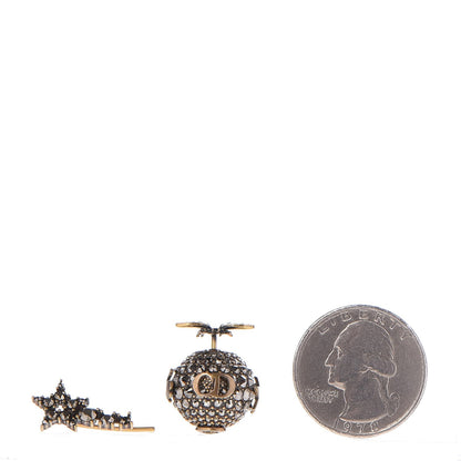 Christian Dior Crystal Bee Star Tribal Earrings Aged Gold 2 of 4