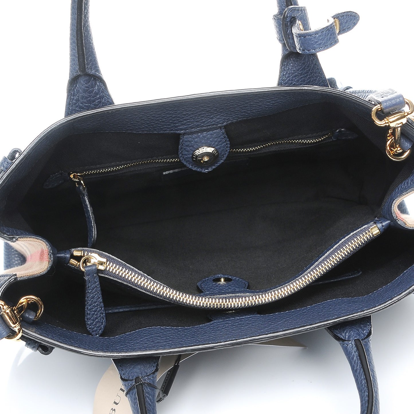 Grainy Calfskin House Check Medium Banner Tote Midnight Blue