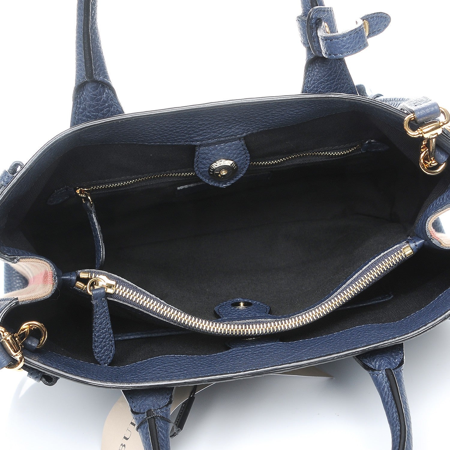 Burberry Grainy Calfskin House Check Medium Banner Tote Midnight Blue 6 of 9