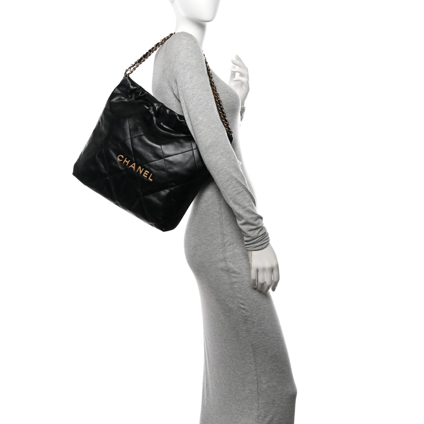 Shiny Calfskin Quilted Small Chanel 22 Black