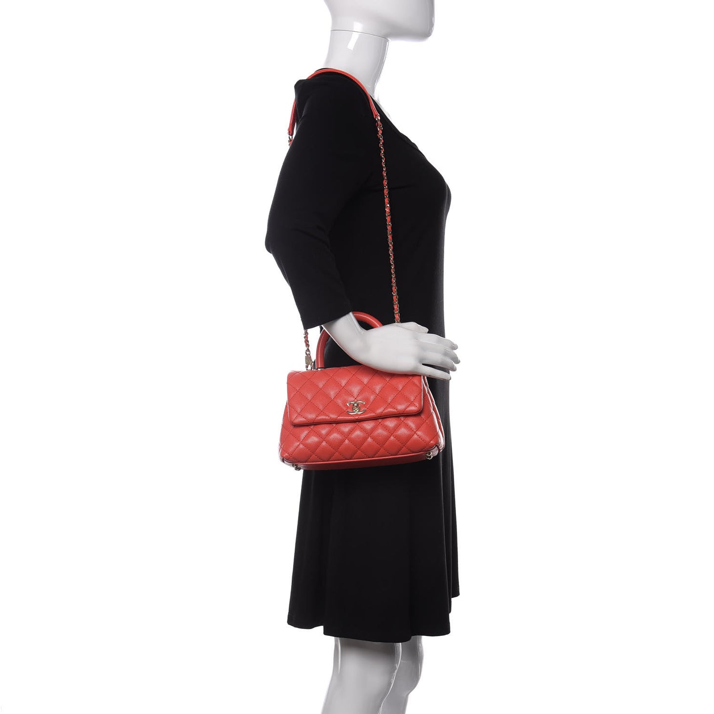 Caviar Quilted Mini Coco Handle Flap Red