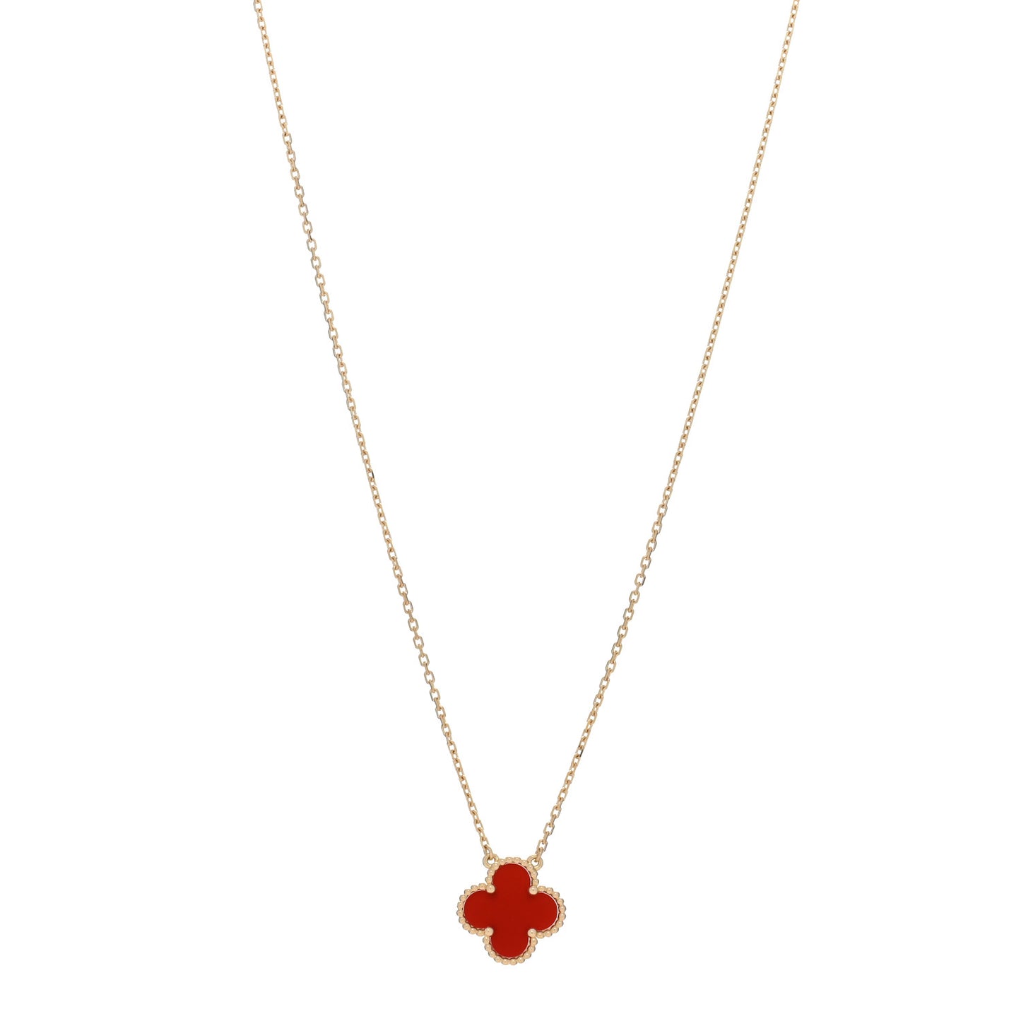 18K Yellow Gold Carnelian Vintage Alhambra Pendant Necklace