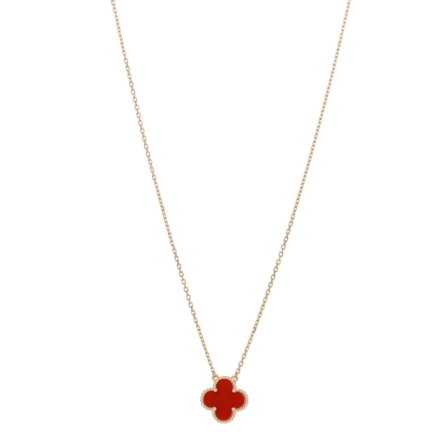 Van Cleef & Arpels 18K Yellow Gold Carnelian Vintage Alhambra Pendant Necklace 1 of 5