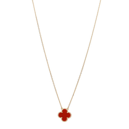 Van Cleef & Arpels 18K Yellow Gold Carnelian Vintage Alhambra Pendant Necklace 1 of 5