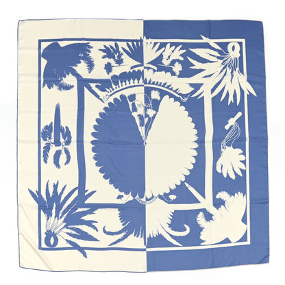 Hermes Cashmere Silk Brazil Tattoo Shawl 140 Bleu Lavande Blanc 1 of 5