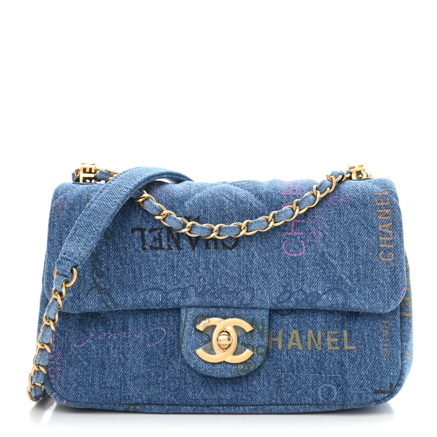 Denim Quilted Mini Denim Mood Rectangular Flap Blue Multicolor