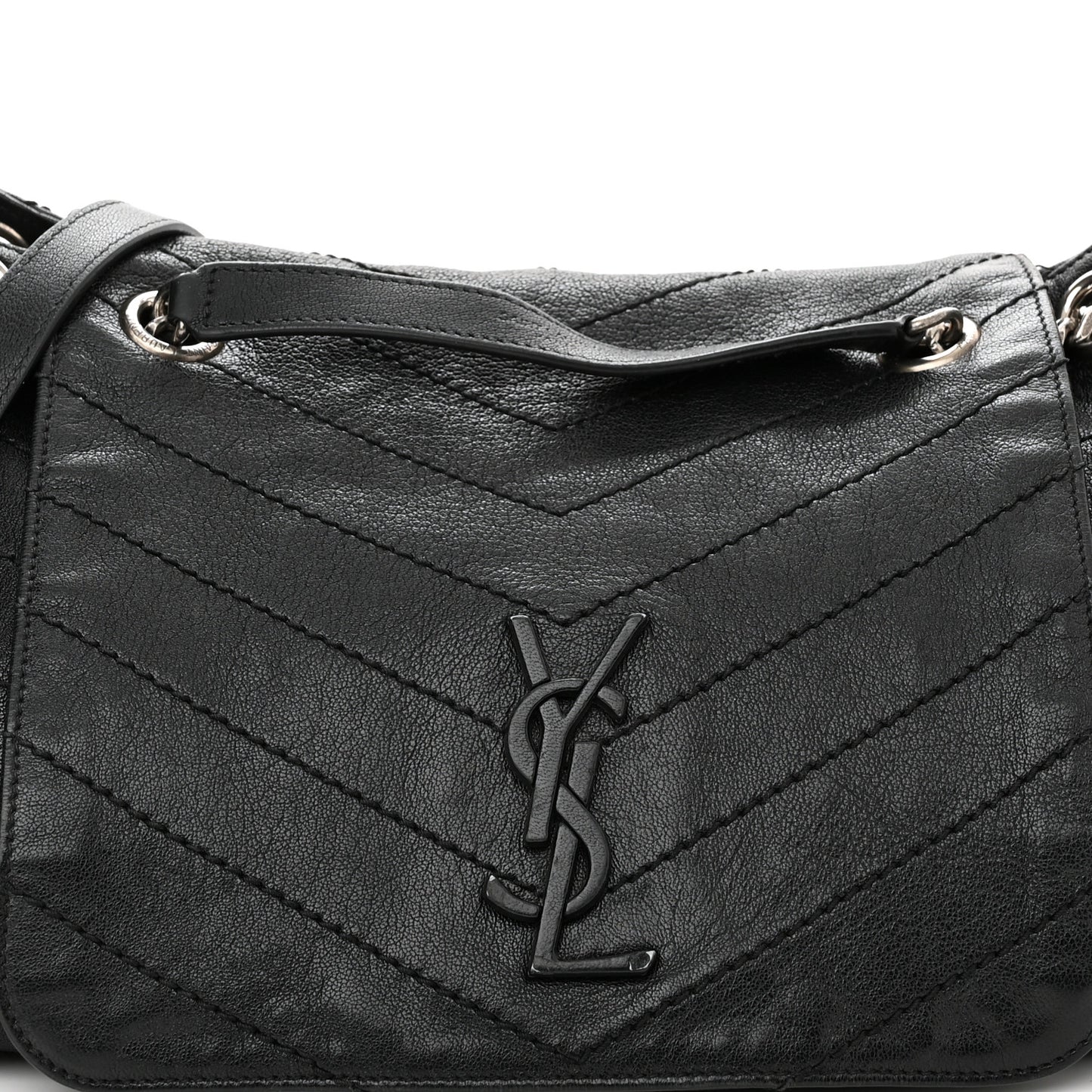 Pebbled Lambskin Chevron Monogram Large Nolita Black