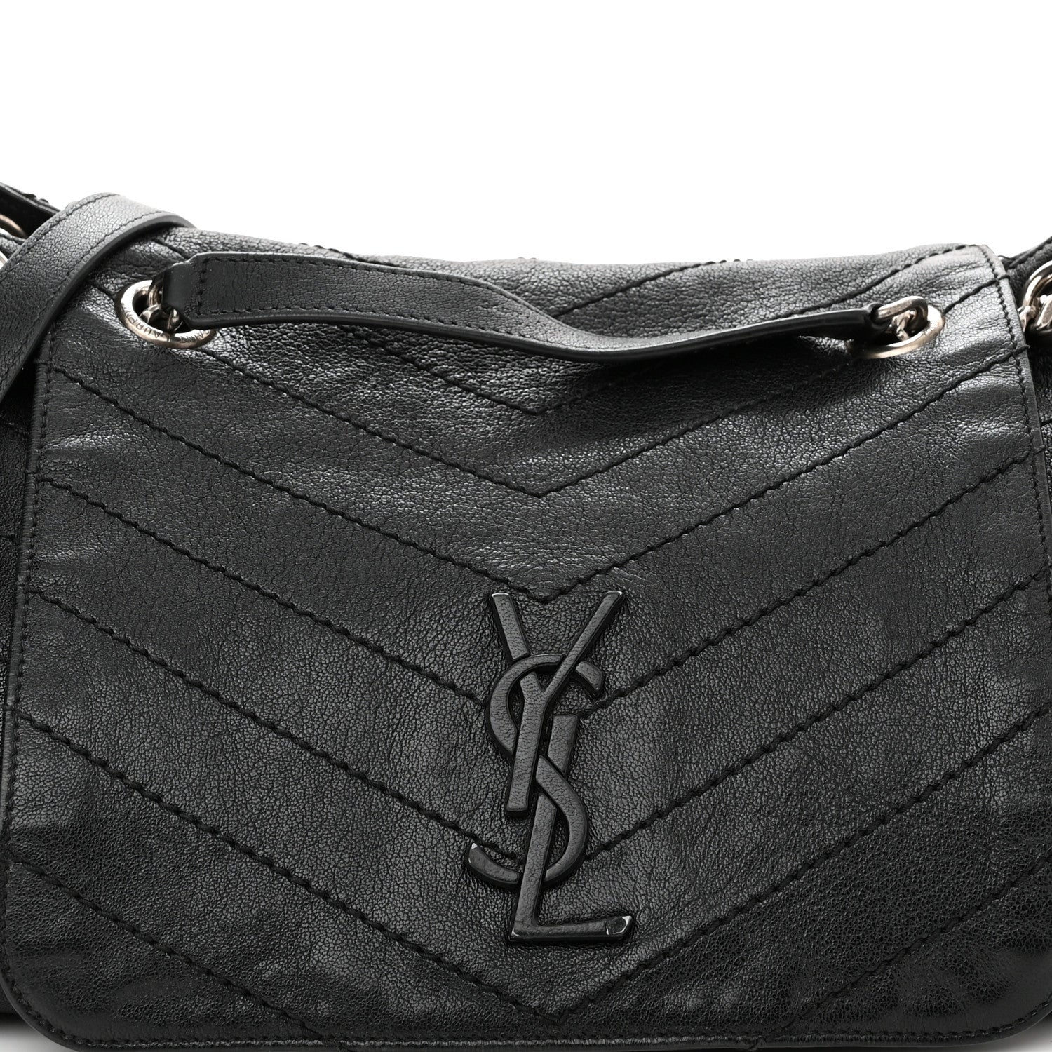 Saint Laurent Pebbled Lambskin Chevron Monogram Large Nolita Black 8 of 11