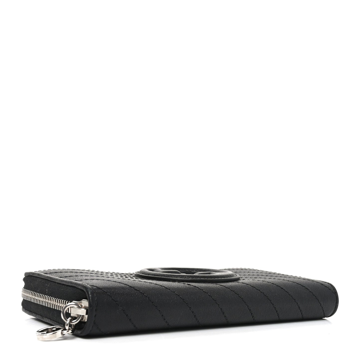 Sakai Be Green Calfskin Diagonal Stitched Blondie Zip Around Wallet Black